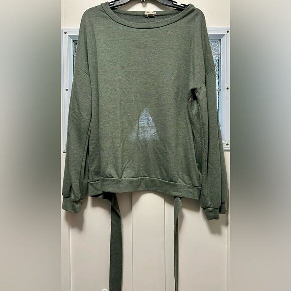 BiBi Tops - BiBi Back Tie Crewneck Sweatshirt Size L Green Sage (4)